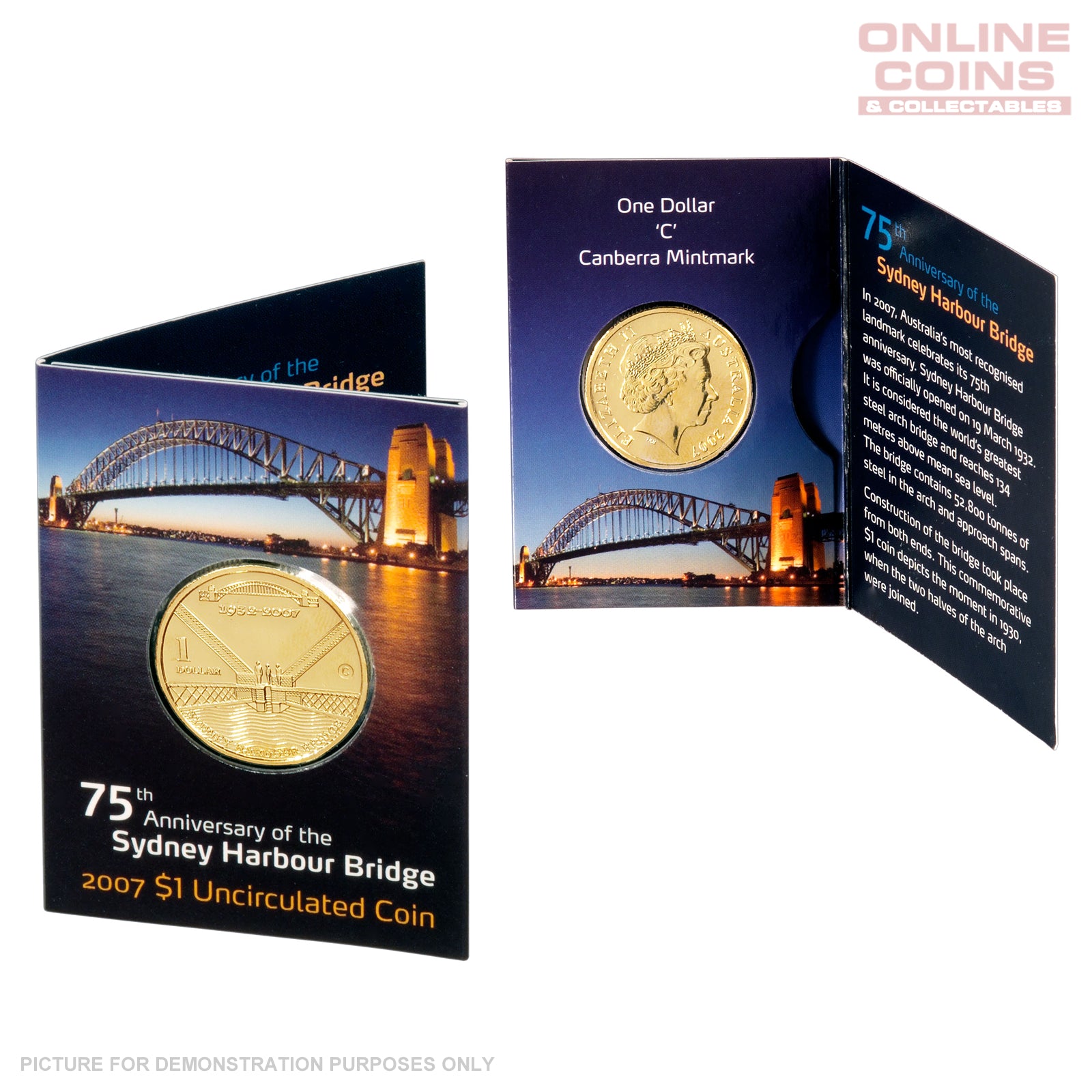 2007 $1 CuNi "C" mintmark Uncirculated Carded Coin - 75th Anniversary of Sydney Harbour Bridge
